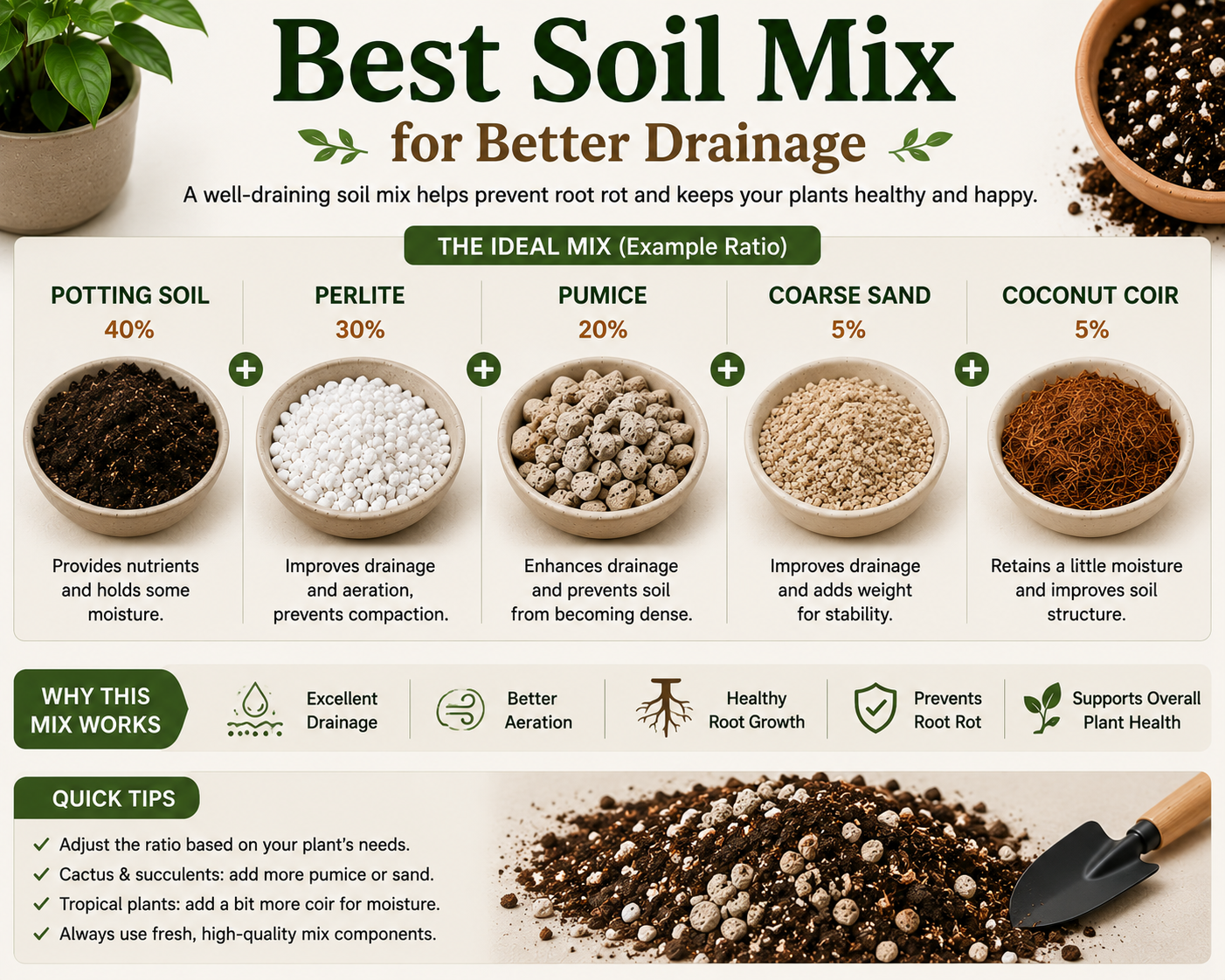 Best soil mix ingredients for better drainage and healthy roots.
