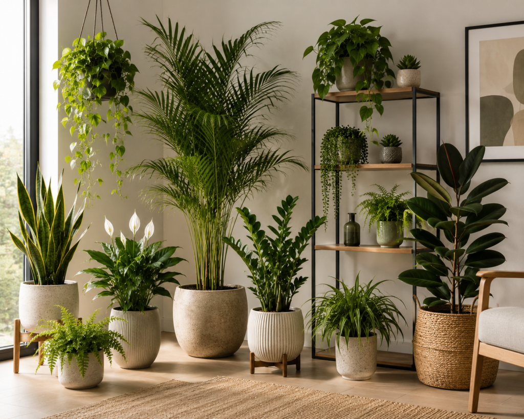 Balanced indoor plant arrangement in a modern room
