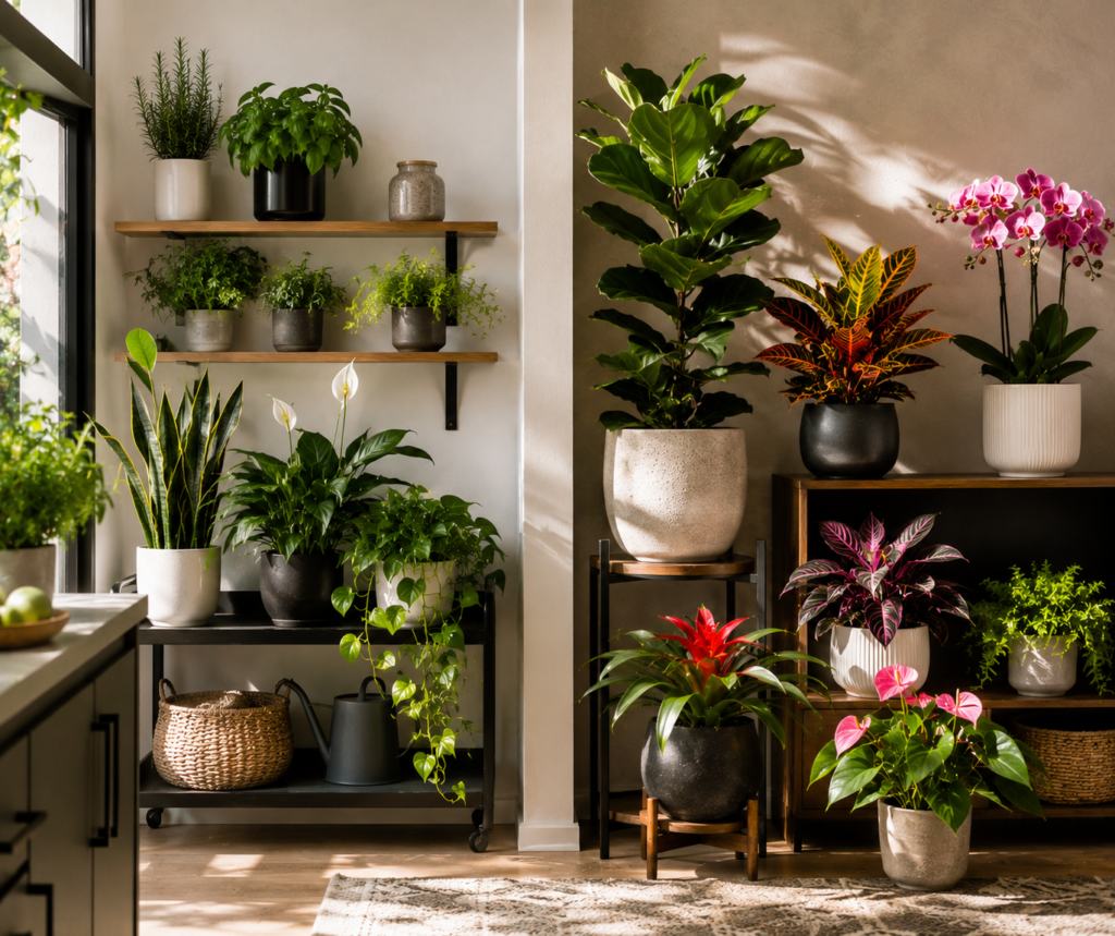 Functional and decorative indoor plants side by side

