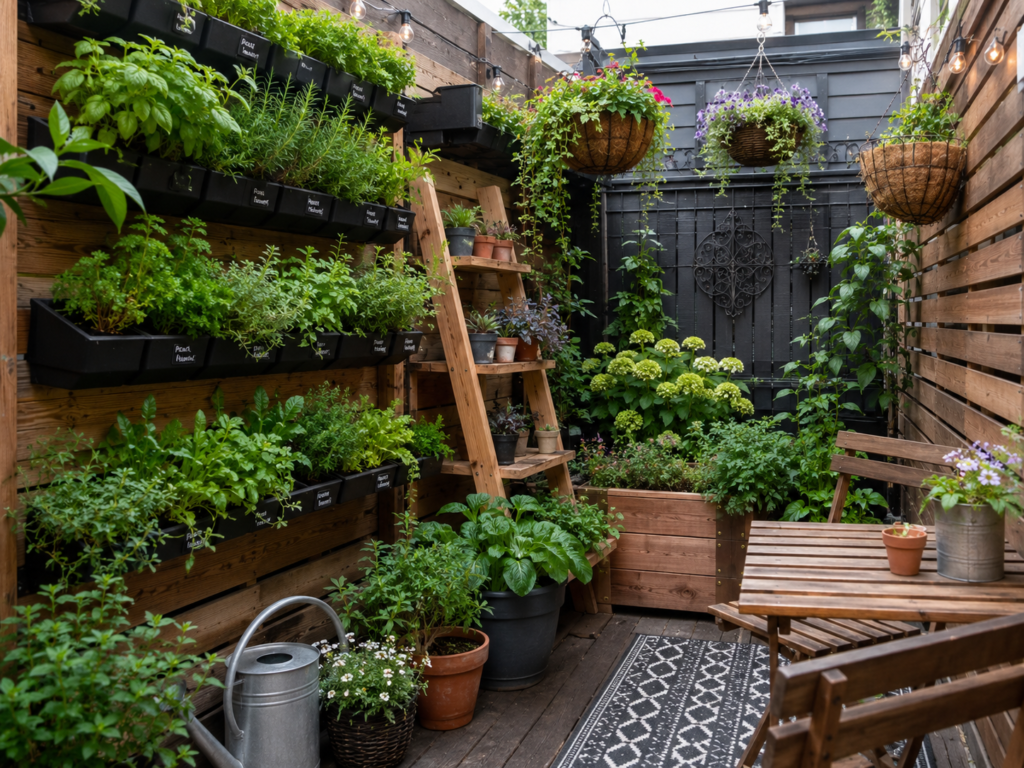 Compact Vertical Small Backyard Planter Ideas Wall in a Tiny Backyard Patio
