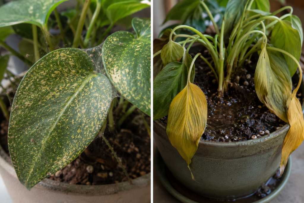 Pests vs overwatering plant damage comparison