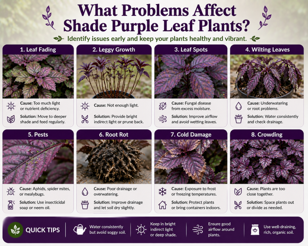 
Common shade purple leaf plant problems like fading, pests, root rot, and wilting, with simple care tips.
