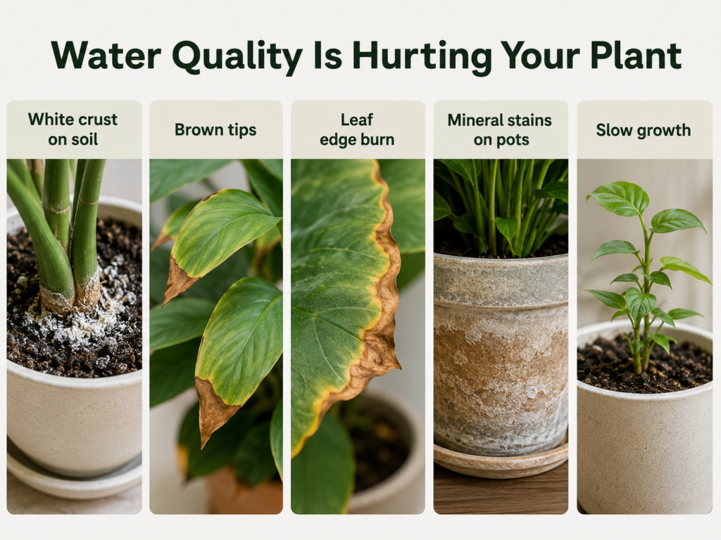 Plant showing water quality damage signs.

