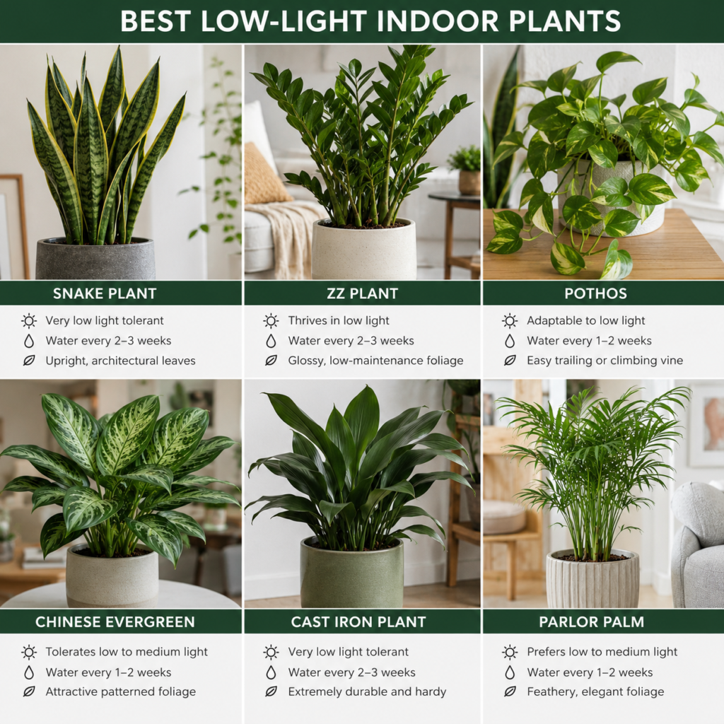 Comparison of the best low-light indoor plants