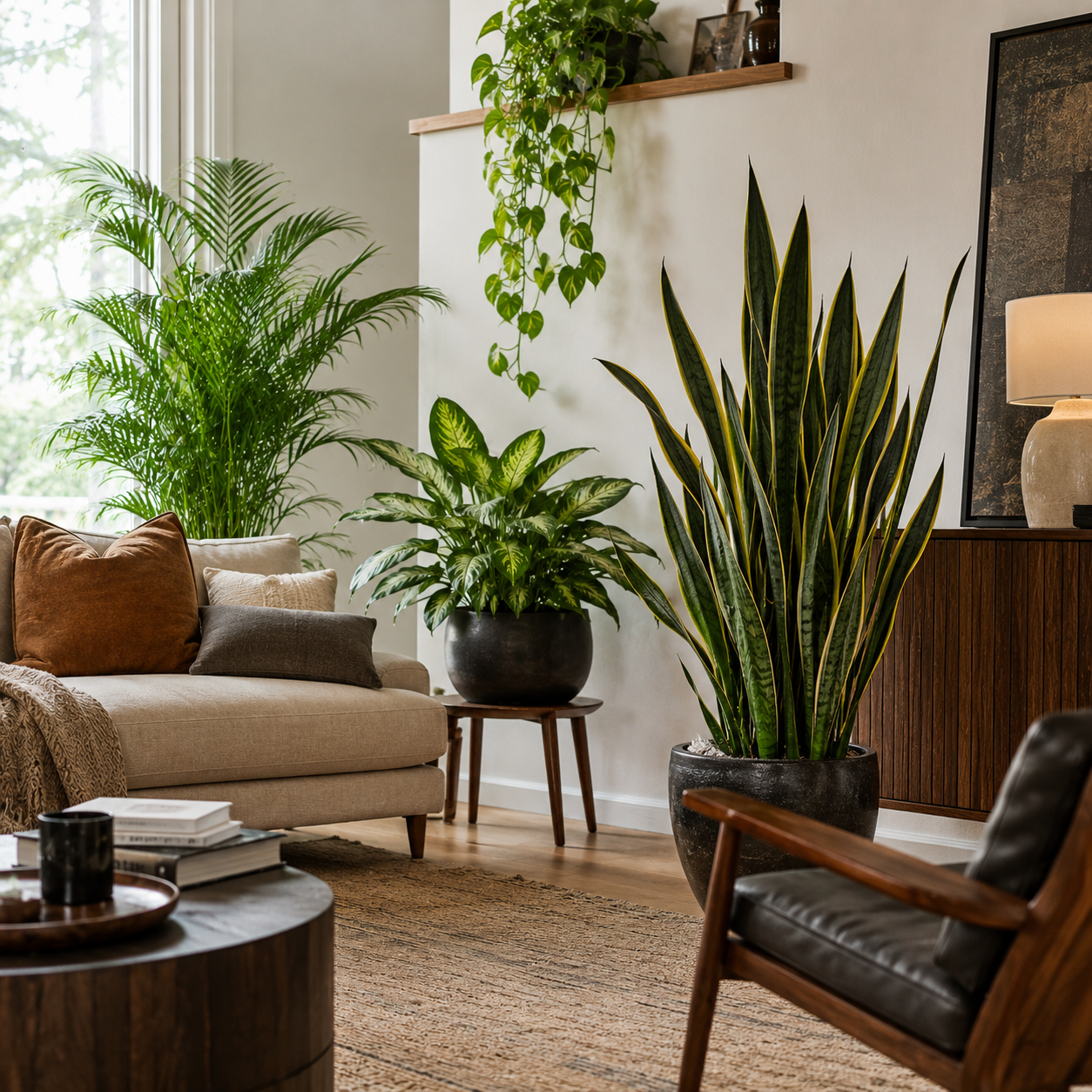 Low-light plants used in living room decor