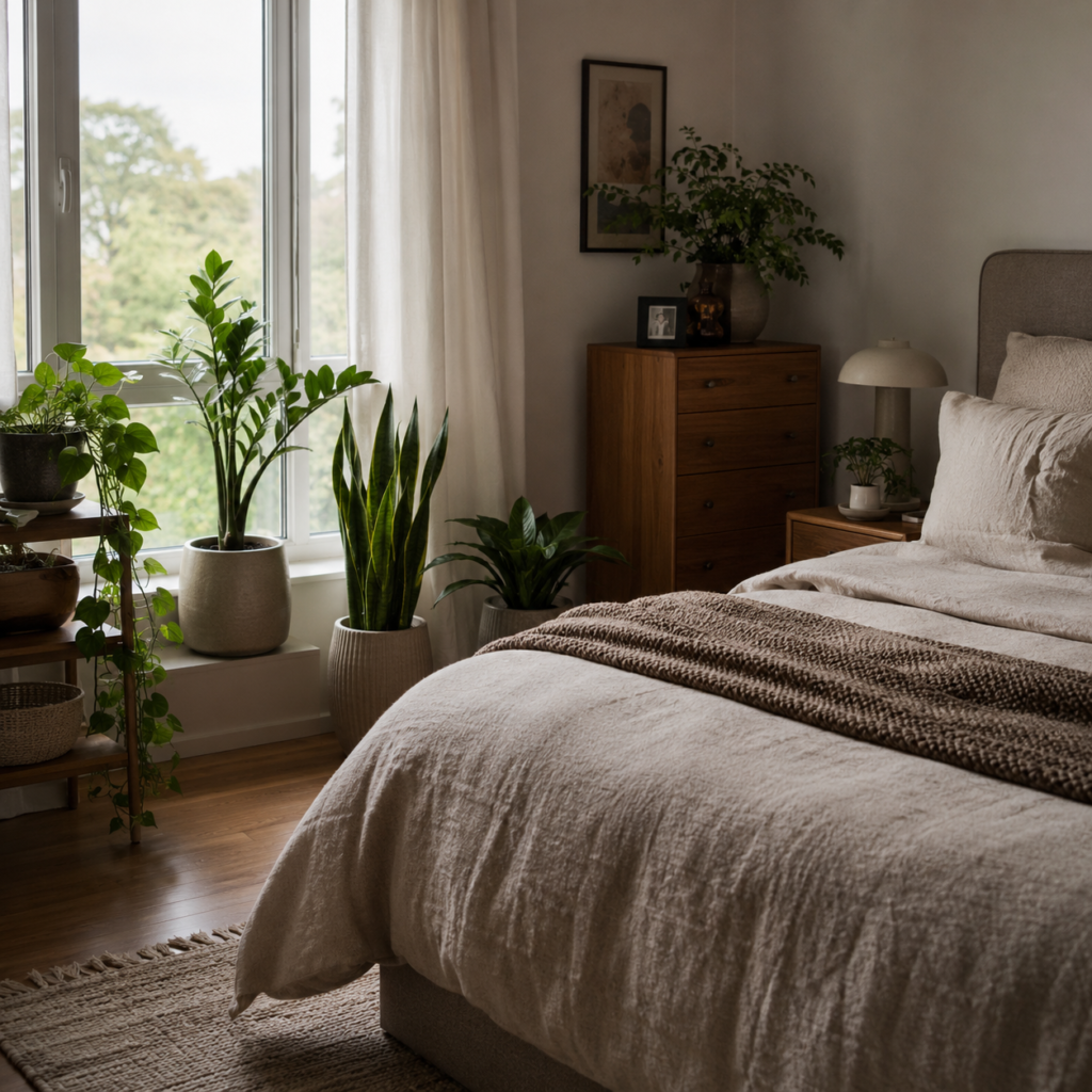Low-light plants in a north-facing bedroom.