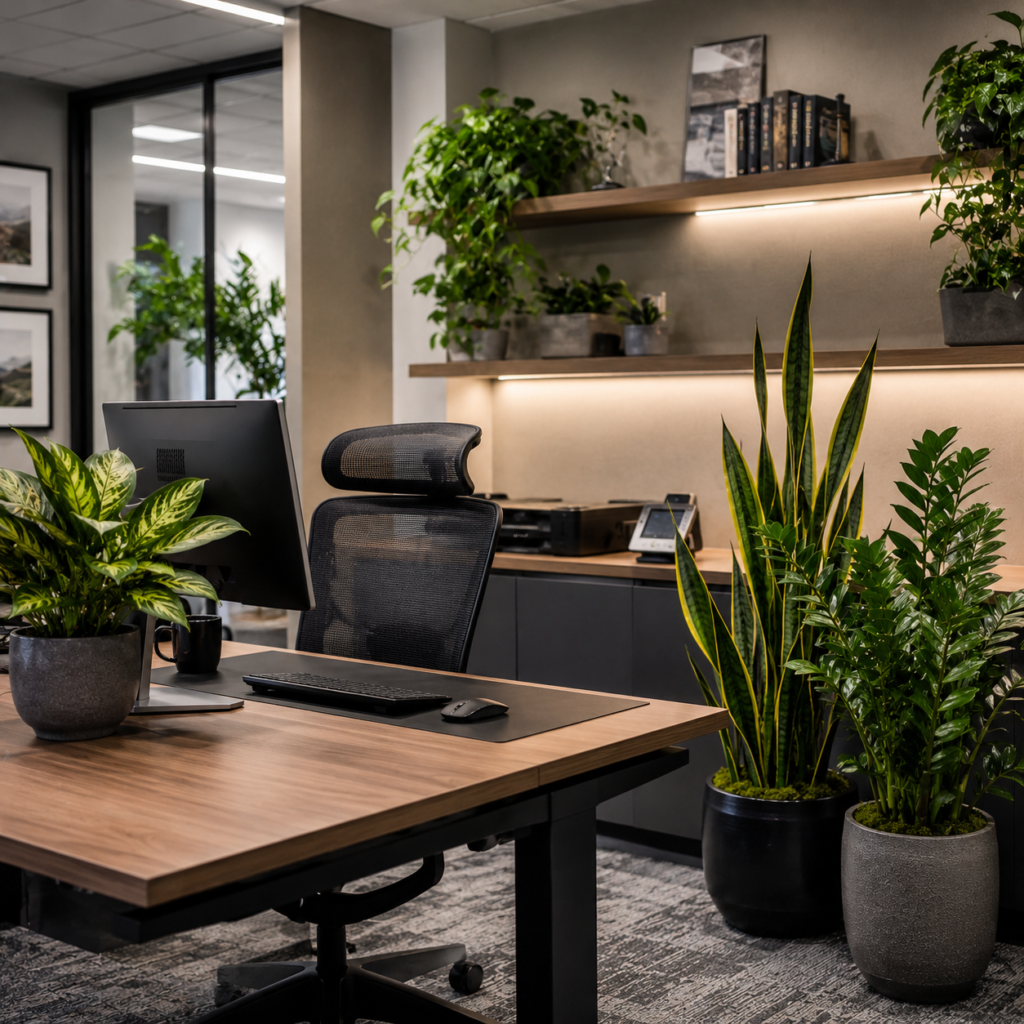 Low-light office plants under artificial lighting