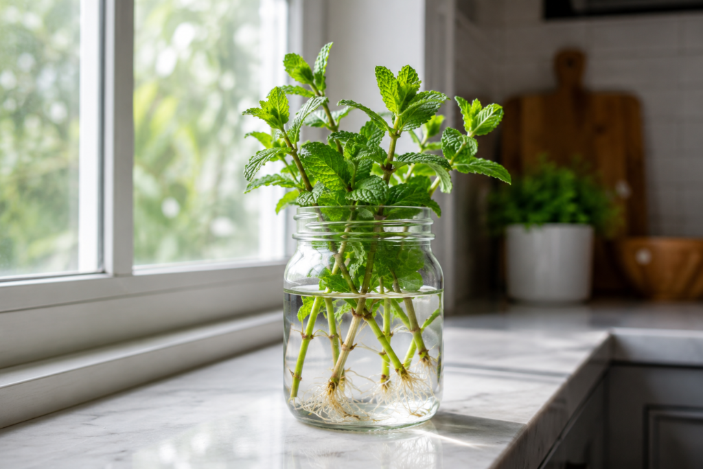 Mint growing in water
