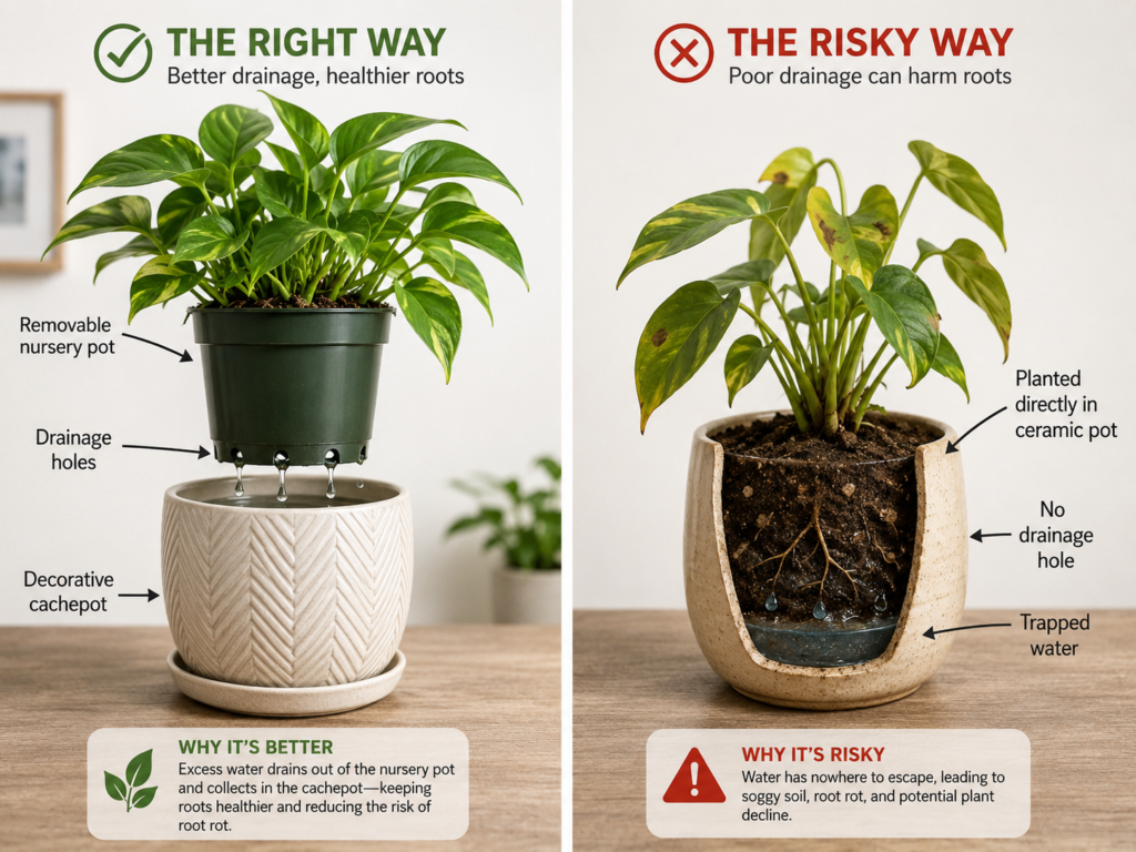 No-drainage pot compared with drainage nursery pot.