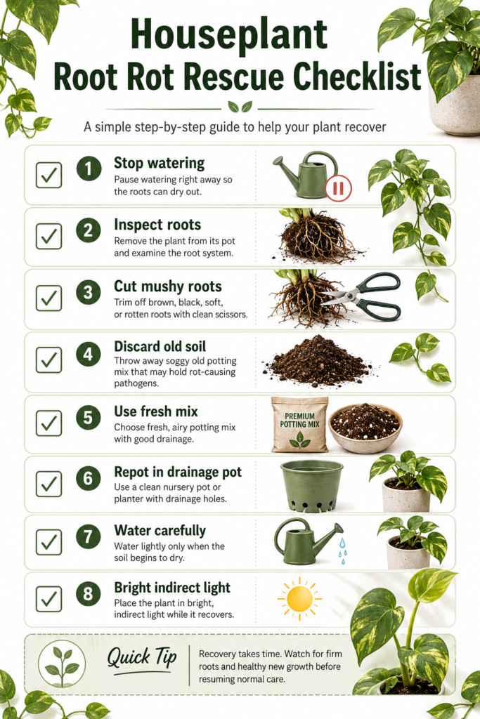 Houseplant root rot rescue checklist.