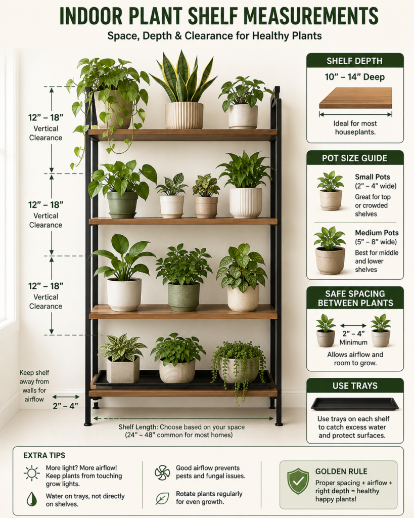 indoor plant shelf size and spacing guide.