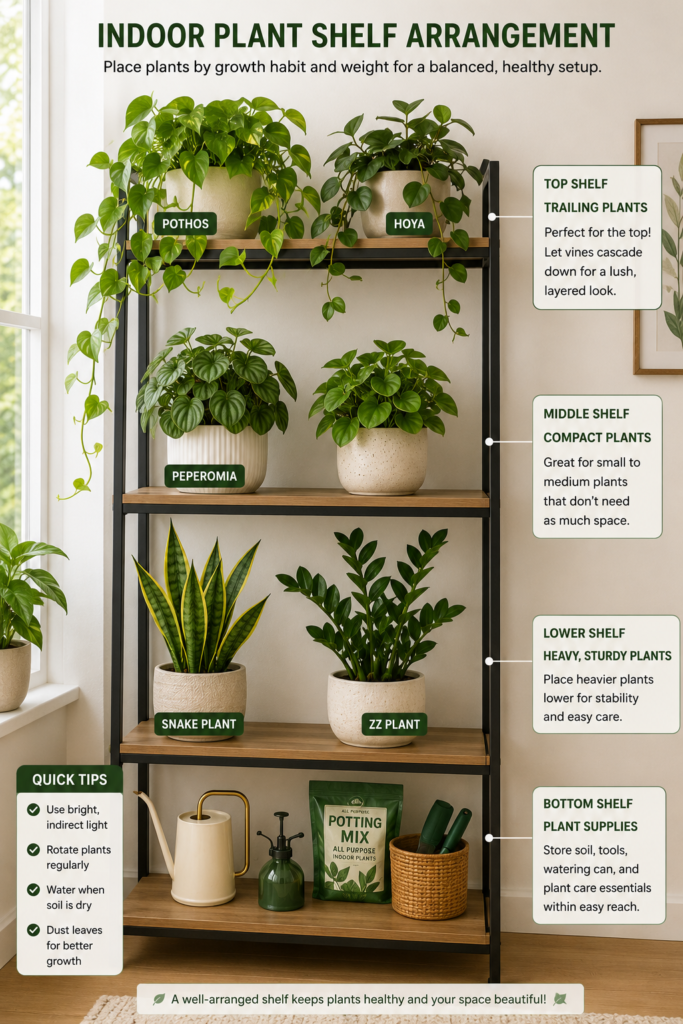 best plants arranged by indoor shelf level.