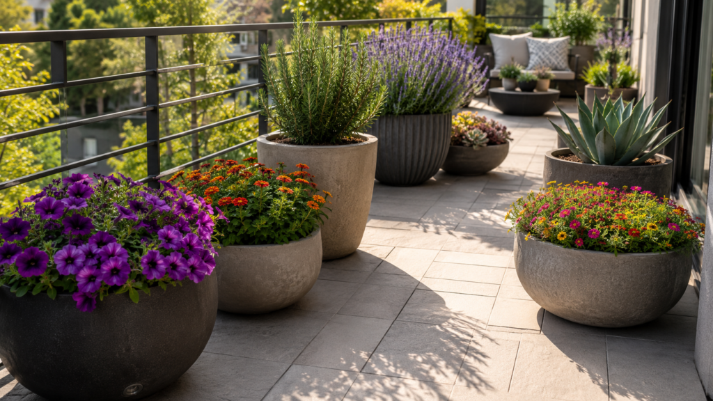 Outdoor plants for full sun in pots.
