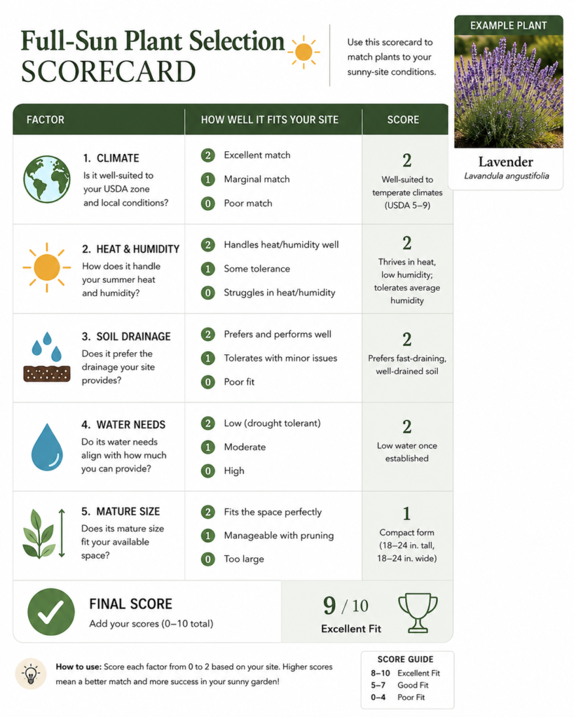 Full-sun plant fit score.