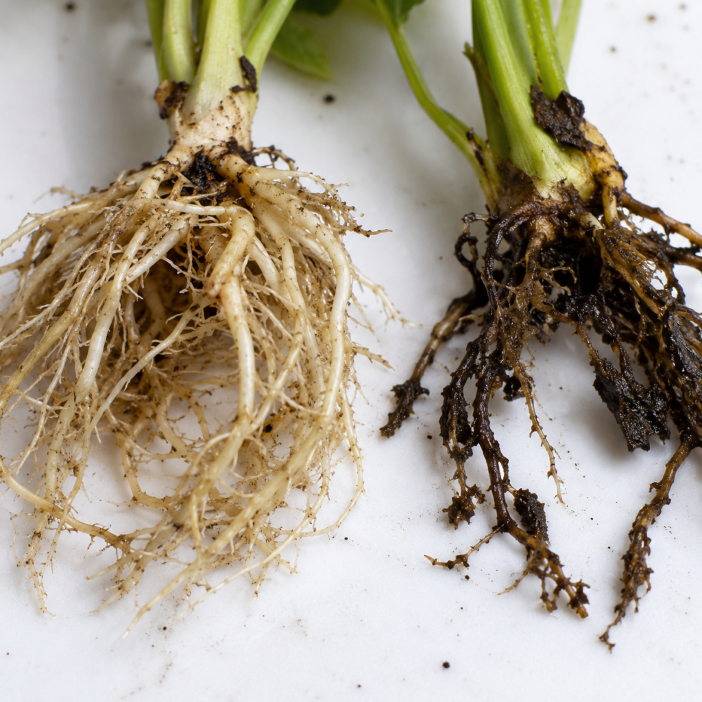 Healthy vs rotten roots.