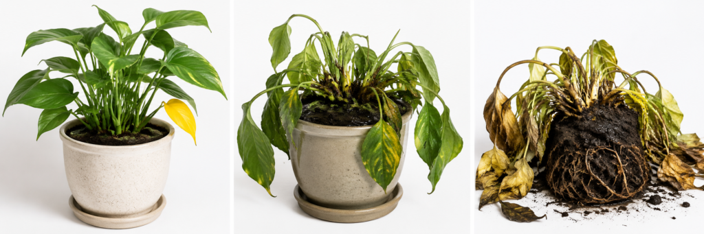 Overwatering damage stages.