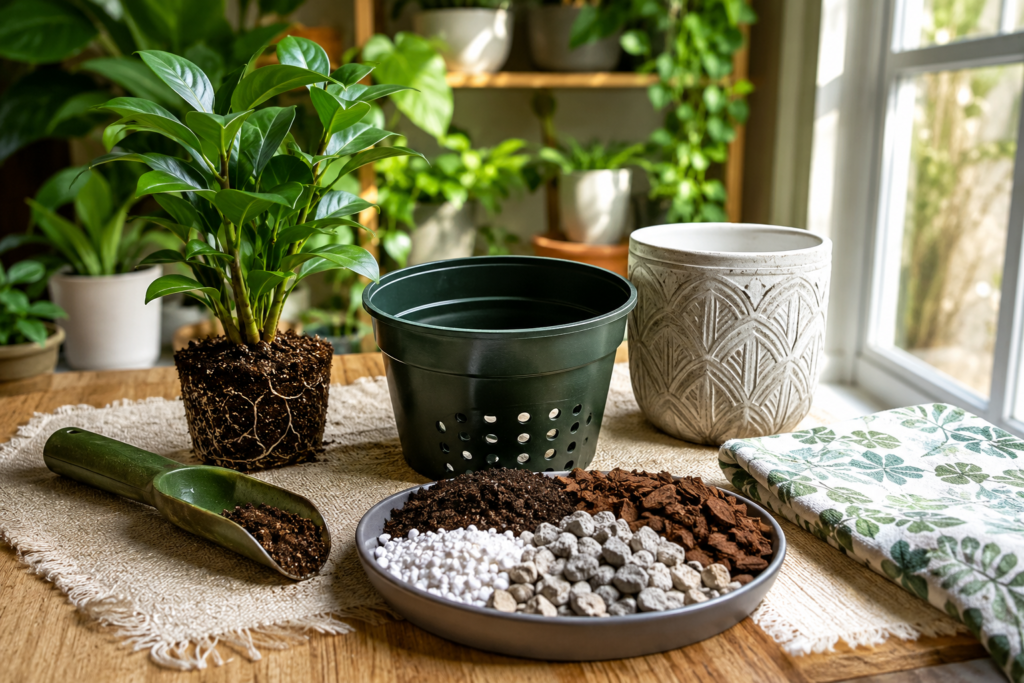 Best soil and pot after root rot for houseplants.
