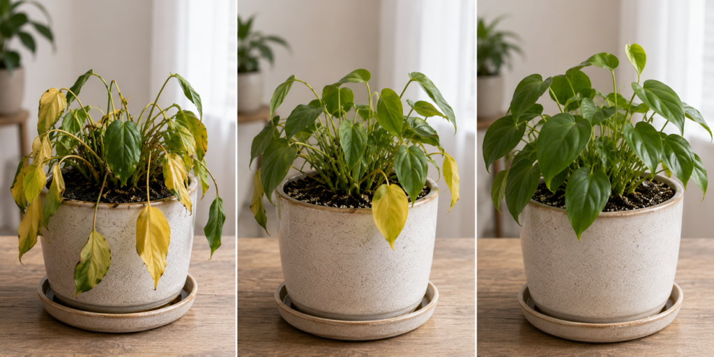 Overwatered plant recovery.