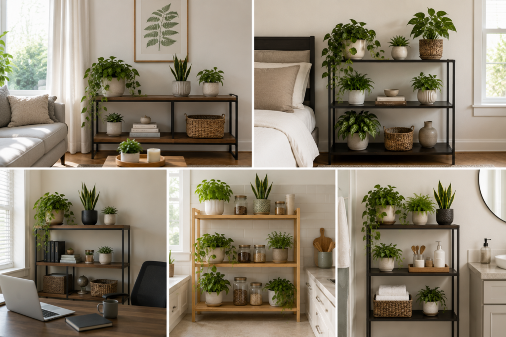 Plant shelves by room.