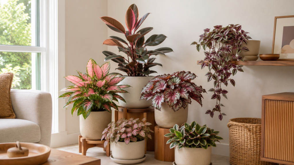 Pink plants in décor.