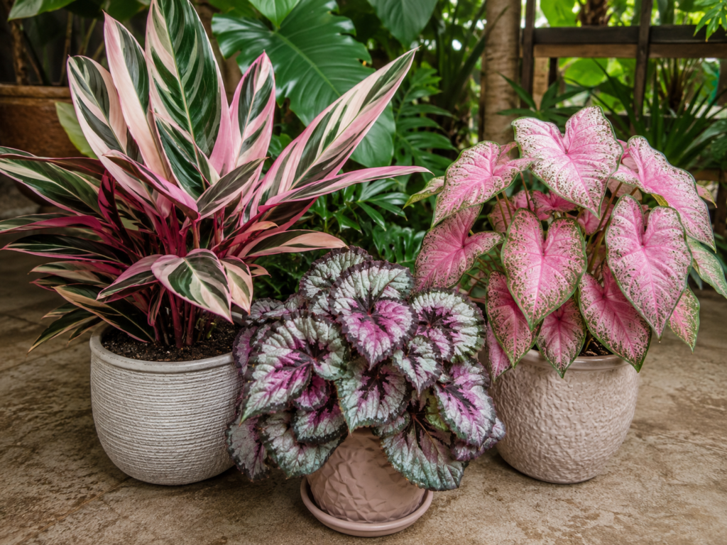 Humidity-loving pink plants.