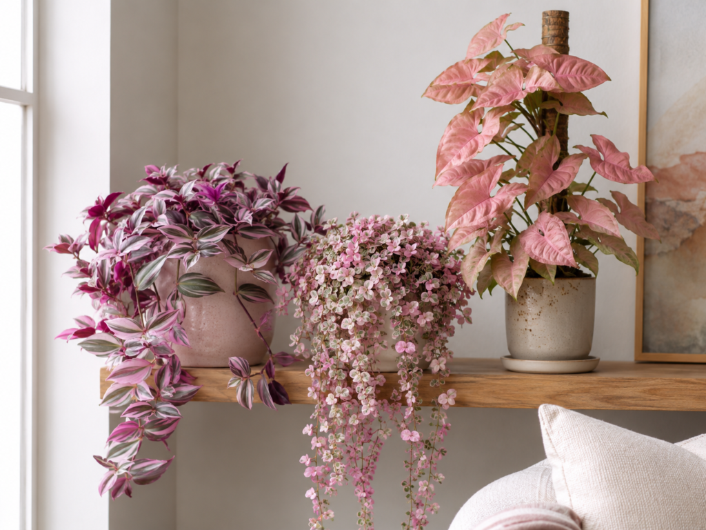 Trailing pink houseplants.