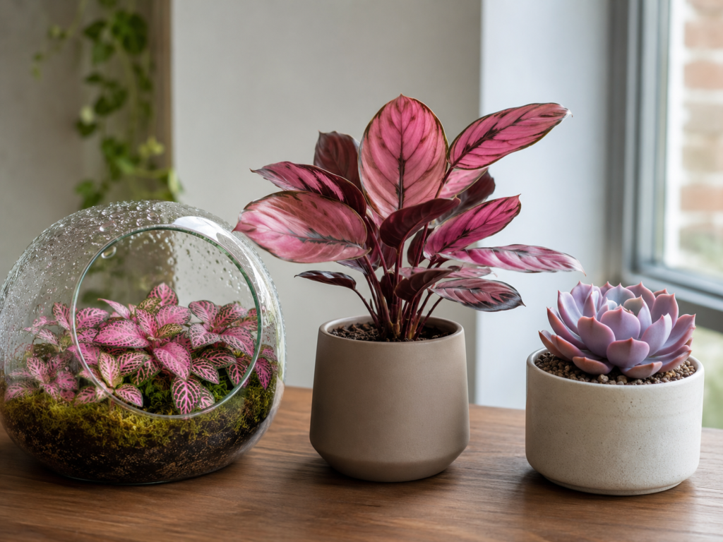 Small pink houseplants.