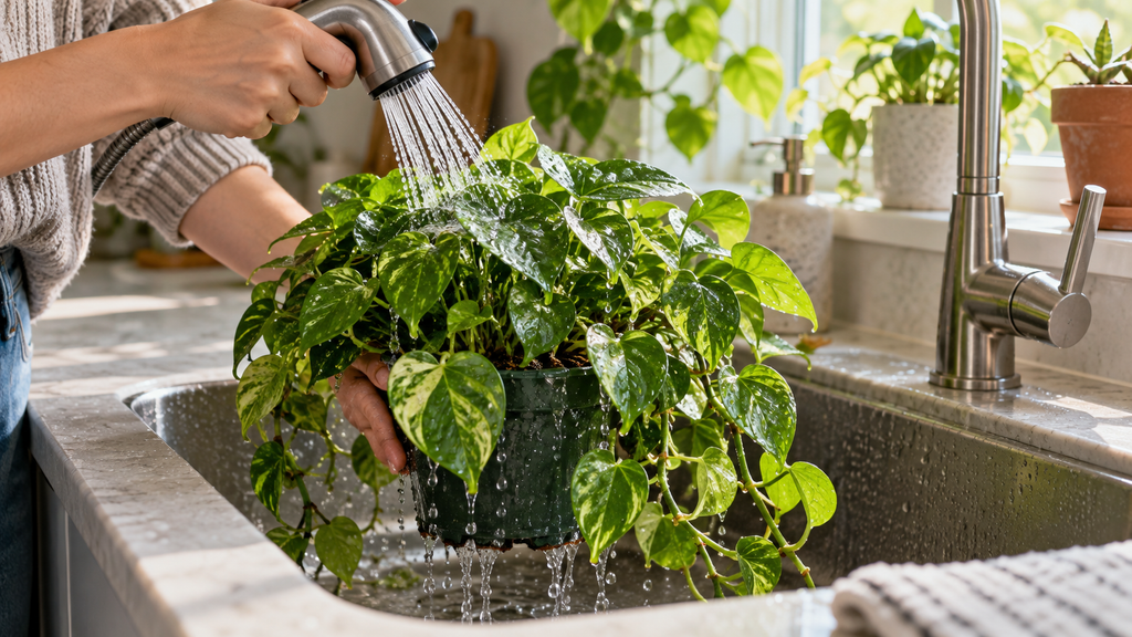 Rinsing plant leaves