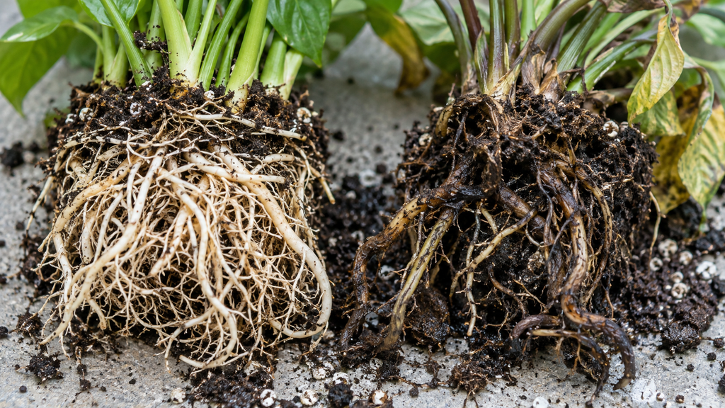 Healthy vs rotted roots