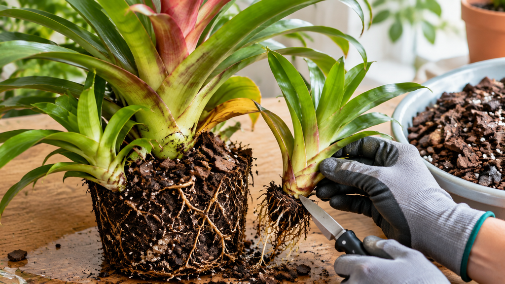 Separating bromeliad pups 