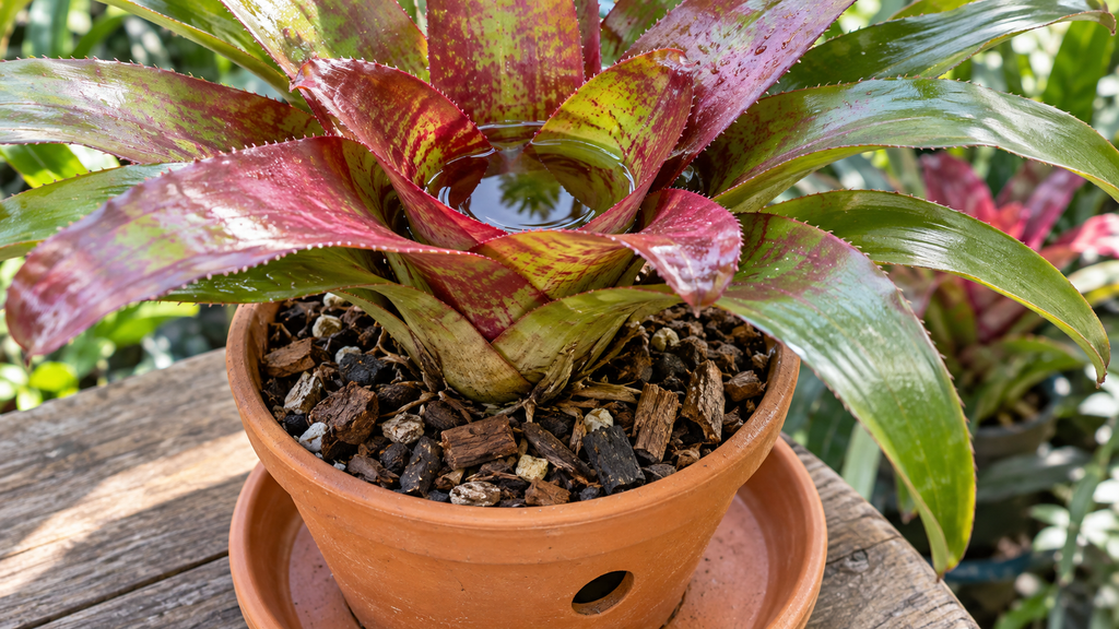 Watering a bromeliad