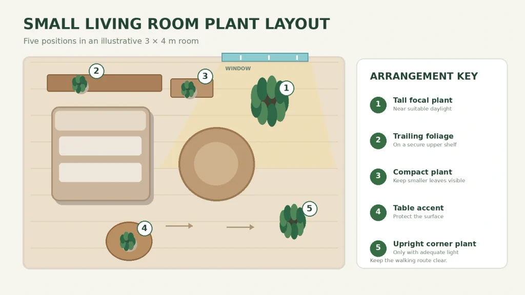 how to arrange plants in a small living room