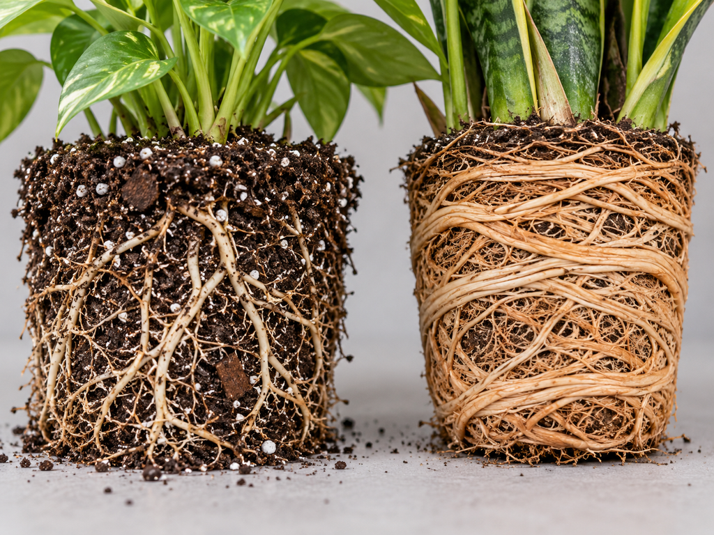 Healthy vs root-bound roots