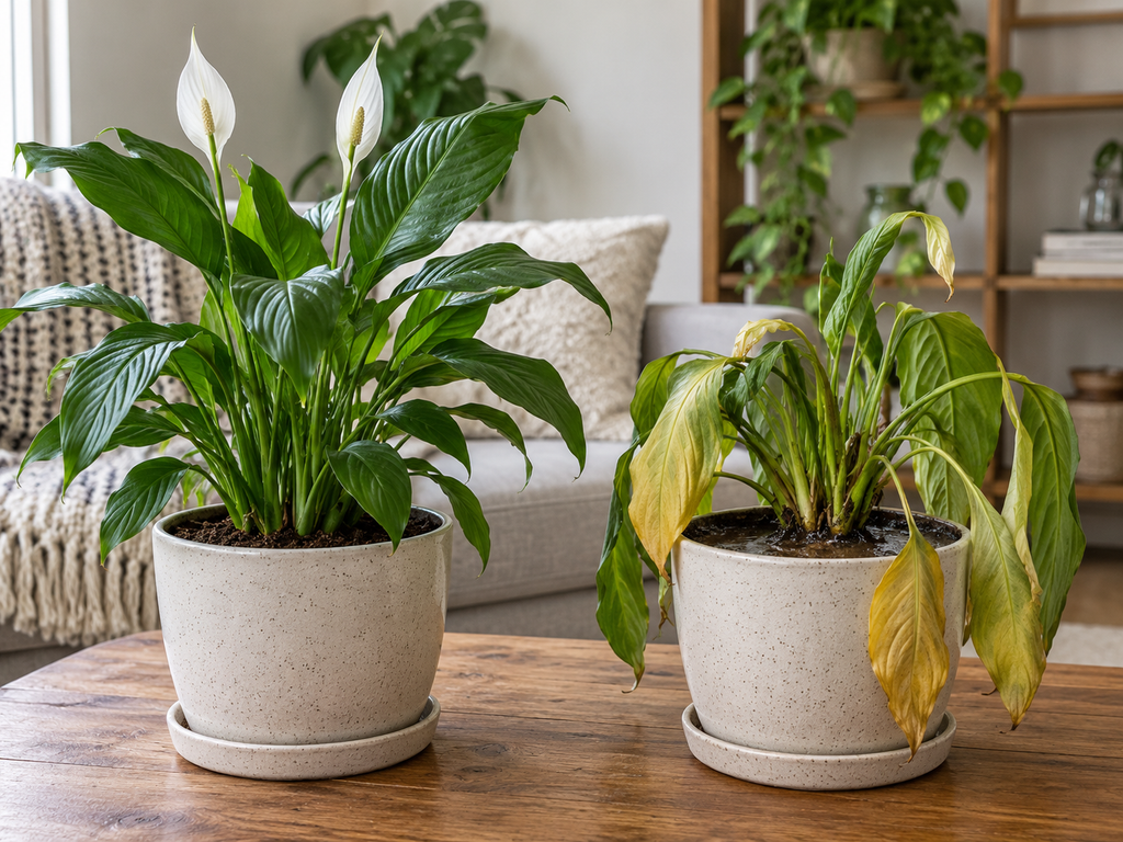 Healthy vs wilting plant