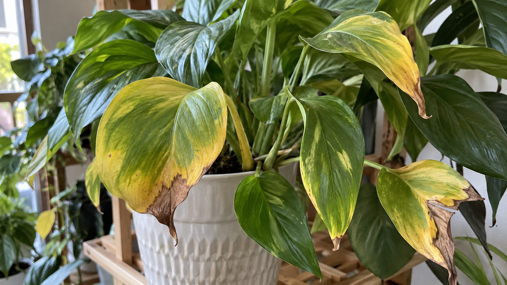 Yellowing tropical plant leaves