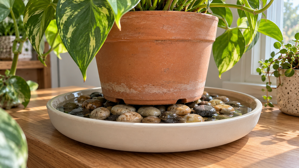 how much water in a pebble tray