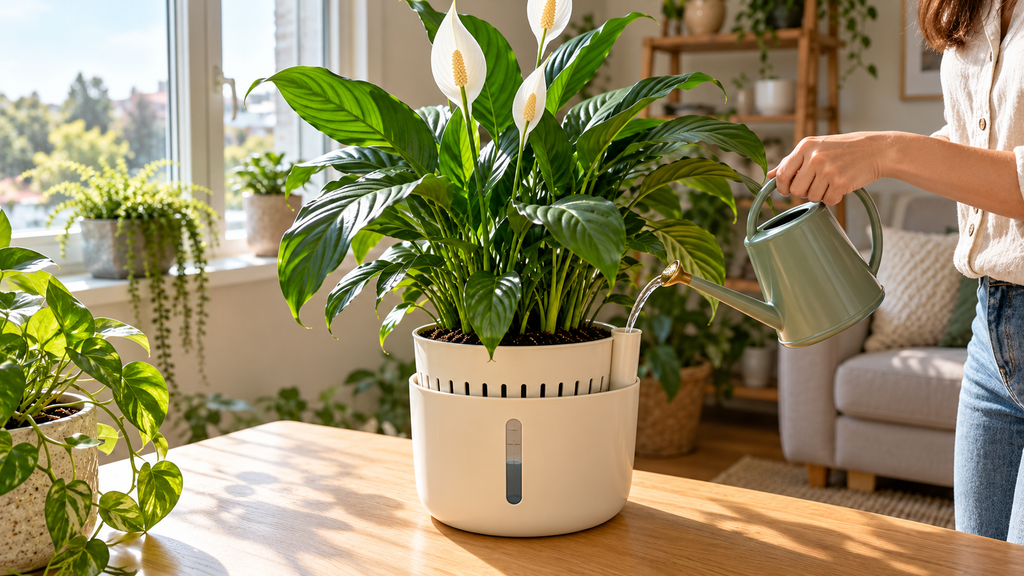 Filling self-watering pot reservoir