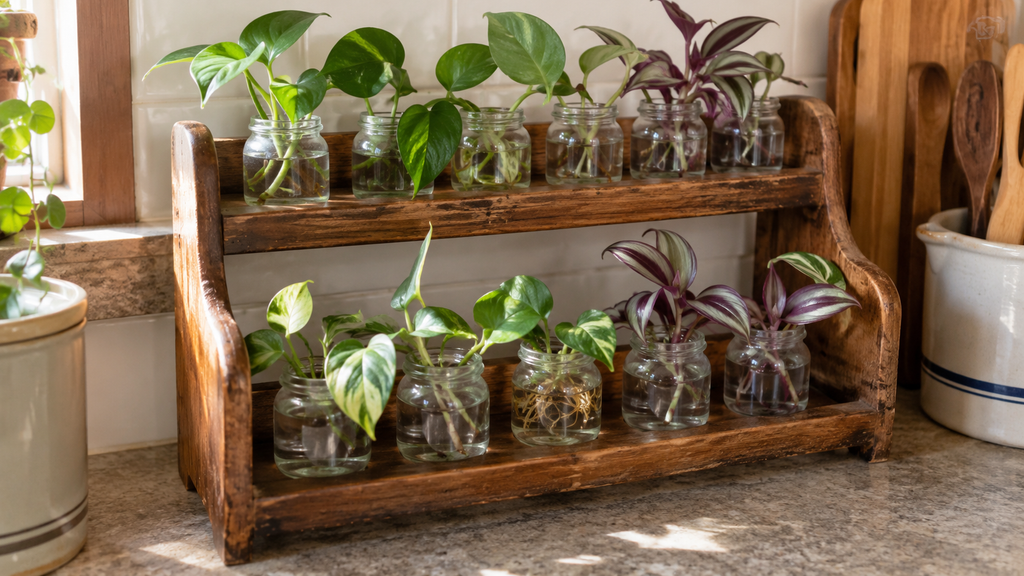 Vintage spice rack with cuttings