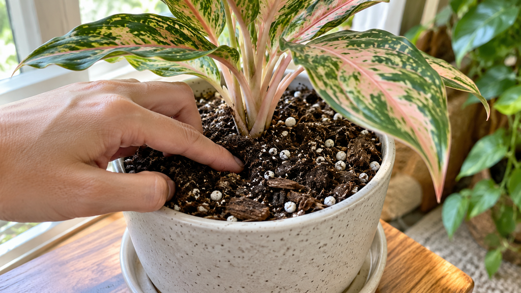 Checking Aglaonema soil