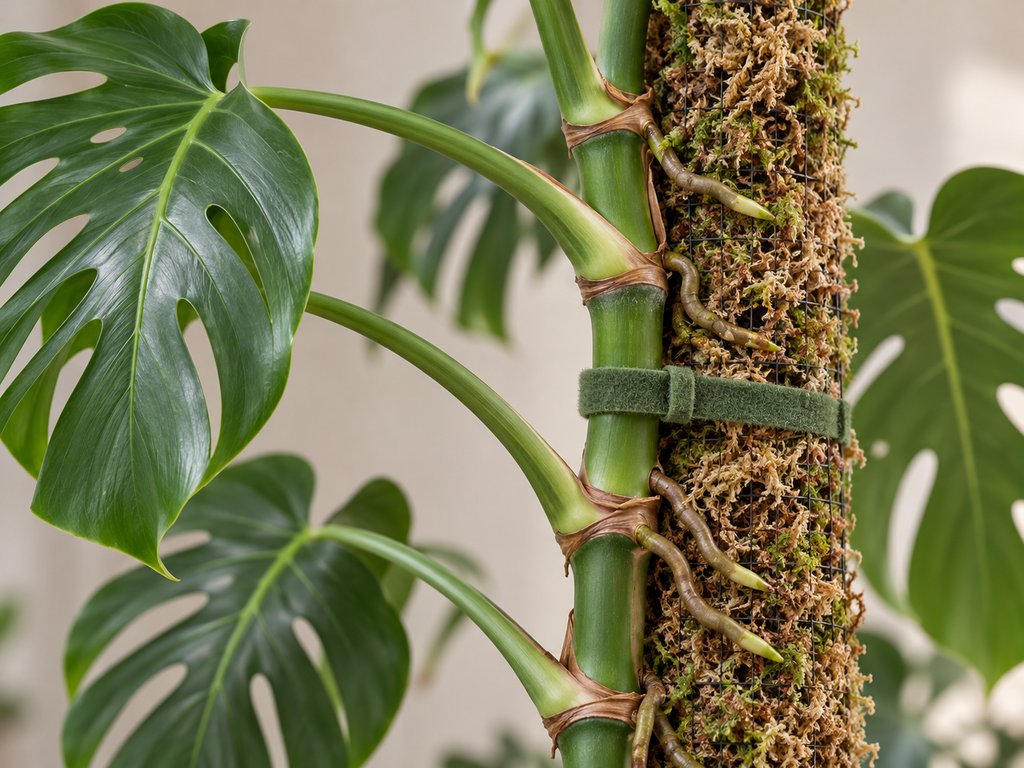 Monstera aerial roots on moss