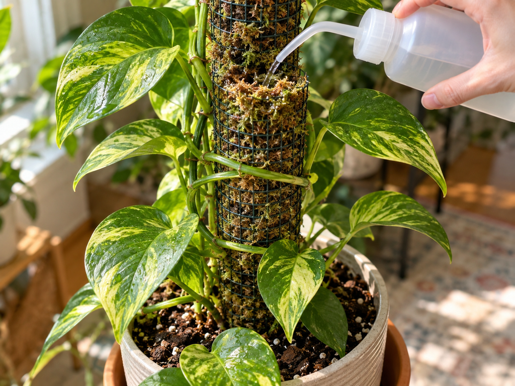 Watering pothos moss pole