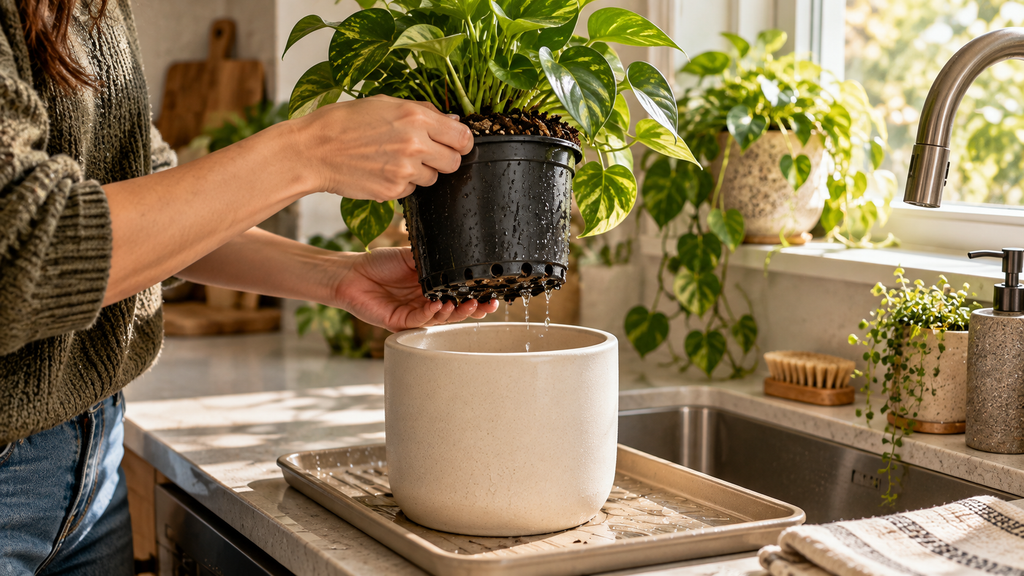 Indoor plant pot drainage