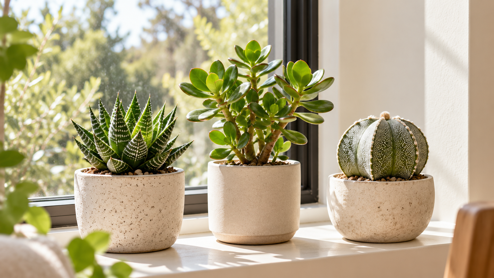 Small minimalist houseplants for windowsills