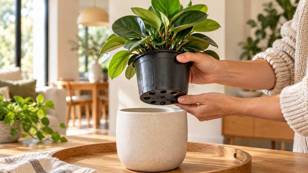 Indoor plant pot with drainage holes