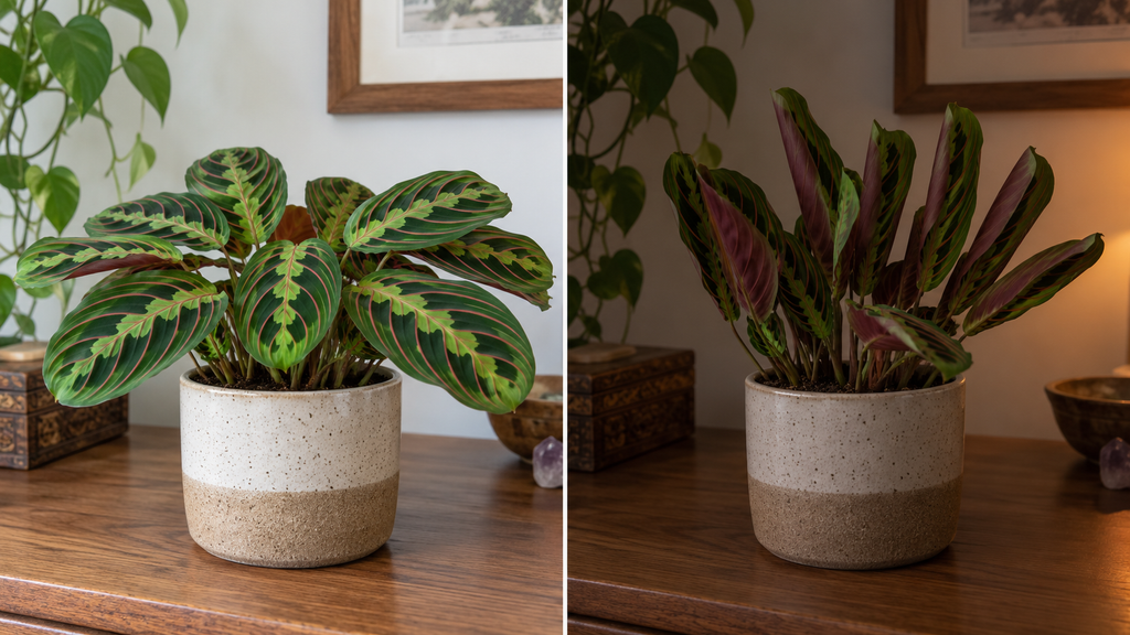 Prayer plant leaves open during the day and raised upright at night