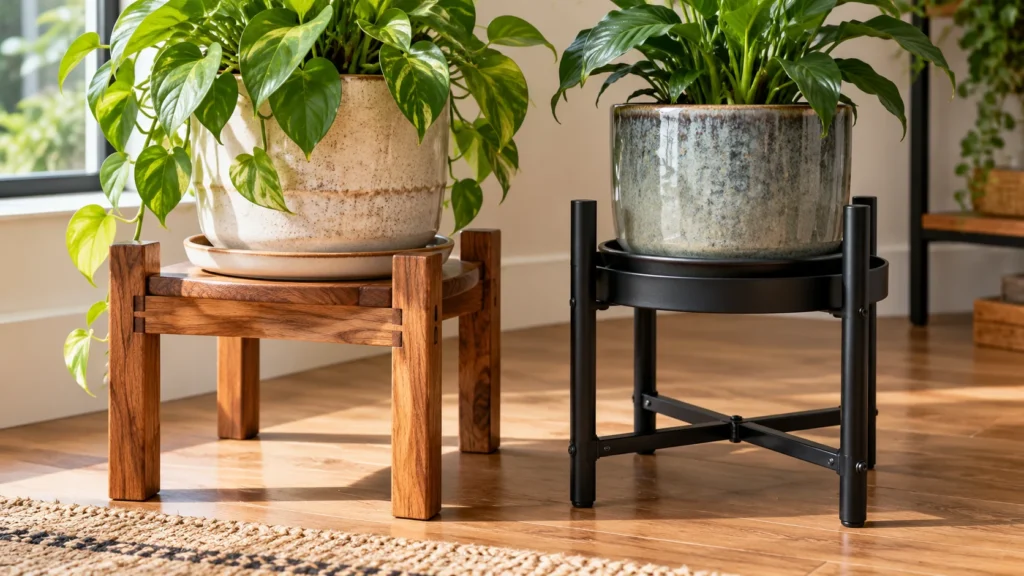Wooden and metal plant stands