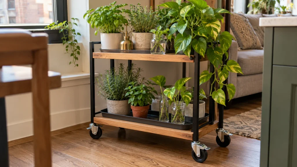 Rolling plant cart with locking wheels