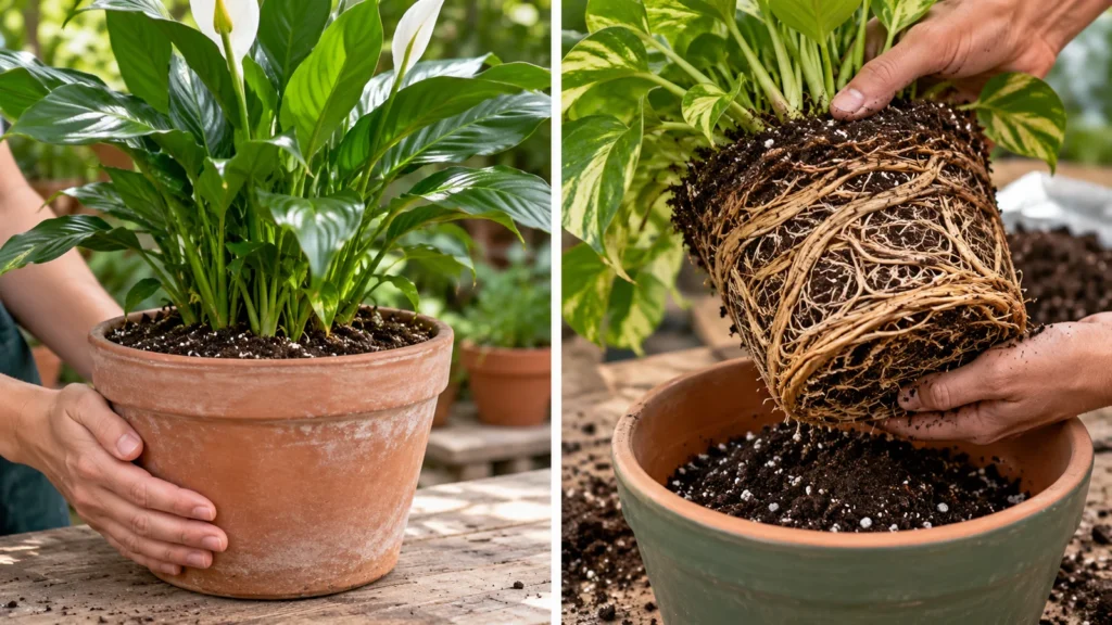should you repot plants before bringing indoors