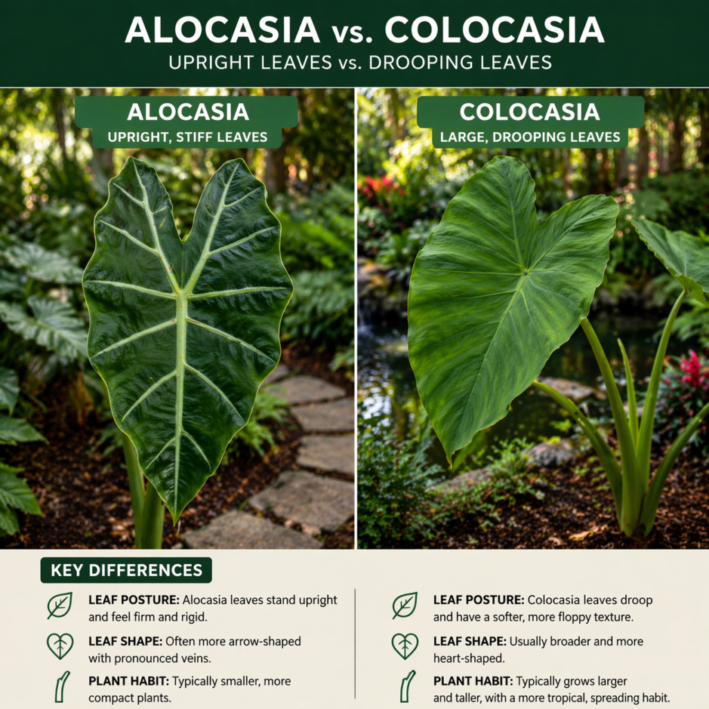 Alocasia vs Colocasia leaf comparison