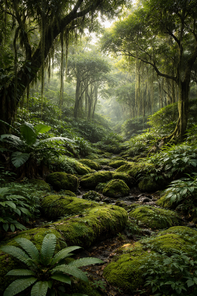 Forest plants in layered ecosystem